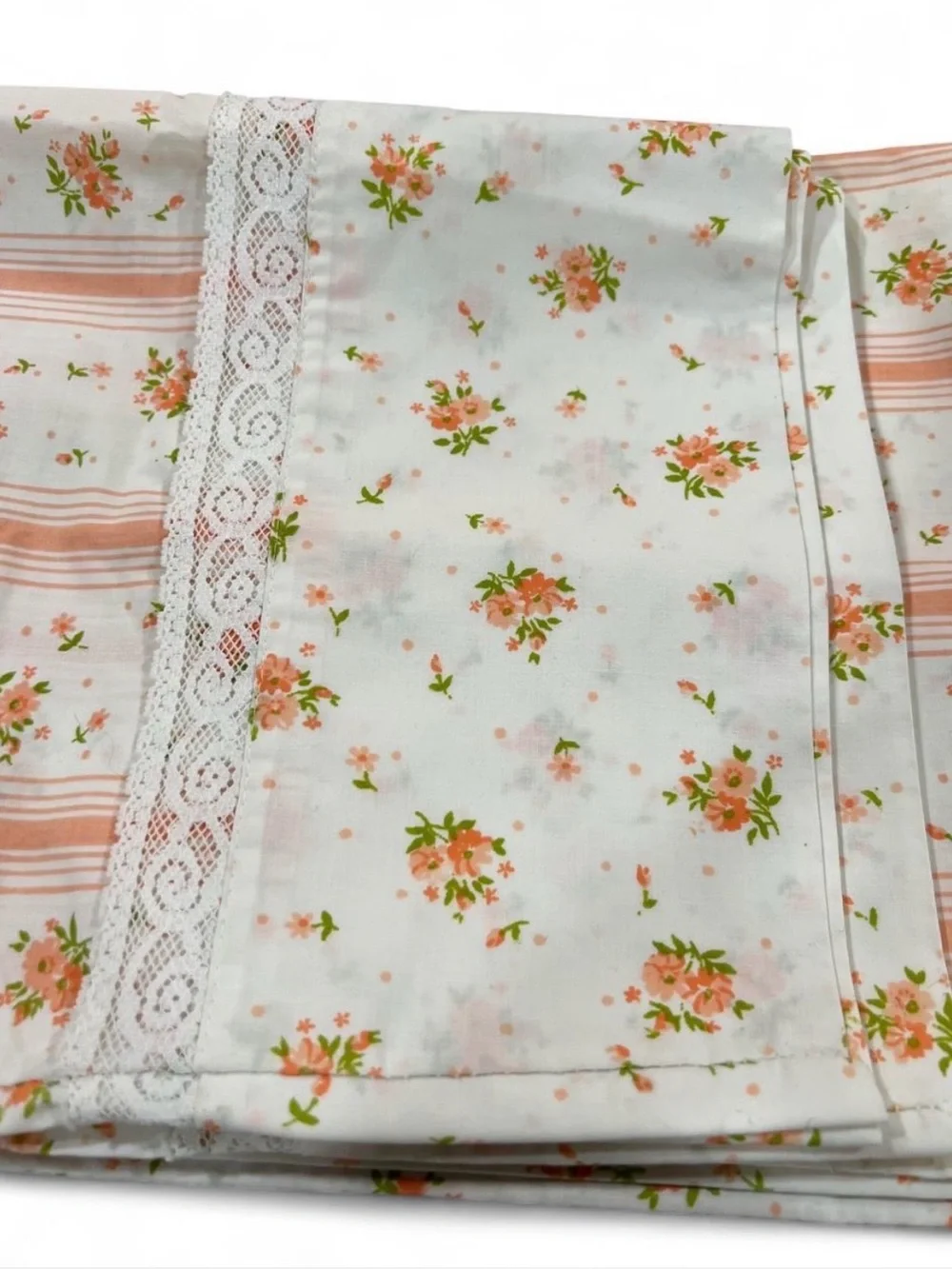 Floral Stripe Pillowcase - White Orange Green